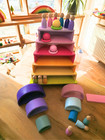 Wooden Pastel Rainbow Stacker Toy   Grimms Style Montessori Waldorf Toy 46 Pcs