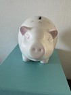 Tiffany   Co  Ceramic Piggy Bank White Blue Dots Hand-painted Italy W  Stop Plug