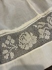 Vtg 1940s Handmade White Heavy Silk Organza Hostess Half Apron Rose Lace Pocket