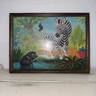 Vintage 1970s Mid Century K  Chin Zebra Warthog Print 9 1 4   hx 12   w Color Art