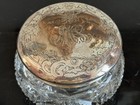 Vintage Gorham Sterling Silver Cut Glass Powder Box Monogrammed Lid