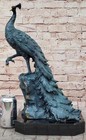 Male Peacock Bronze Metal Statue Sculpture Green Patina Signed Original Milo