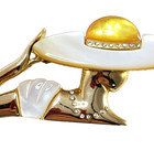 Brooch Pin Mother Of Pearl Fashion Vintage 3 5  X 1 5  Woman In Hat 