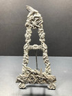Vintage Ornate Pewter Hummingbird Floral Easel Plate Picture Display Stand 9 5x4