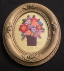 Vintage Paragon Crewel Mini Bouquet Framed Under Glass  02627 Yellow Floral