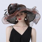 Lady s Kentucky Derby Wide Brim Mesh Foldable Hat Floral Church Party Wedding