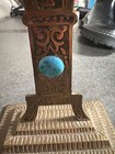 Vintage Brass Menorah Mid Century Israel Judaica Brutalist Mcm Turquoise 