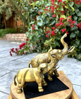 Vintage Solid Brass Elephant Figurines - Set Of 2 - Trunk Up For Good Luck 