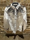Salvaje Oeste Mens L Western Shirt White Black Embroidered Cowboy Pearl Snap