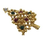 Christmas Tree Brooch Holiday Lapel Pin Multicolored Crystal Gold Tone Flower