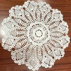 17in White Vintage Hand Crochet Doily Round Cotton Lace Table Cloth Cover Topper