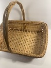 1960s Vintage Wicker Bamboo Market Gathering Basket rectangle Handle boho