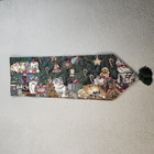 Vtg Christmas Cats Tapestry Table Runners  x2  Holiday Decor Tassels Presents