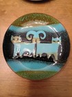 Atomic Cat Twins Trinket Coaster Dish Set Of 4 Copper Enamel Bovano Cheshire Mcm
