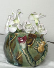Majolica Ceramic Pottery Planter Lucky Frog Flower Lily Pad Drip Glazed Darling