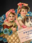 1908 Advertising Die Cut Calendar Sign Froidel Sheboygan Wisconsin Cute Kids 