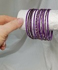 Set Of 12 Vintage Purple And Gold Tone Stackable Slender Bangles