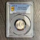 Ms67 1945-d Us Philippines Silver 20 Centavos  Pcgs Trueview- Beautiful Luster