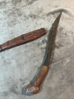 Vintage Philippine Handmade Curved Blade Short Sword bolo Wood Scabbard
