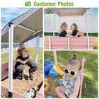 Kids Wooden Outdoor Sandbox With Canopy  2 Foldable Bench Seats-pink