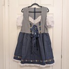 Kate Kasin Plus Size Dirndl Dress - Blue Gingham German Oktoberfest Trachten