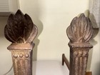 Pair Of Art Deco Andirons Arts   Crafts Era Hammered Cast Iron Fireplace Antique