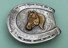 Vintage Old Western American Diablo Sterling Silver Lucky Horseshoe Belt Buckle