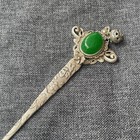 Miaosilver Hairpin Vintage Green Gem Hair Stick Antique Tassel Hair Jewelry