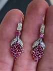 Art Deco Style Lab Created Ruby   Diamond Wedding 14k White Gold Finish Earrings