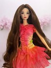 Odile Mermaid Barbie Custom Reroot Long Wavy Brown Hair