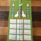 Vintage Vera Neumann Linen Tea Towel Mcm Birds Trees 1971 Calendar Bold Colors