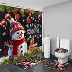 4pcs Christmas Snowman Shower Curtain Set With Non-slip Bath Mat   Hooks