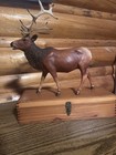 Vtg Breyer Bull Elk  77 Mounted On Wood Jewelry Trinket Box Mirror Cabin Decor