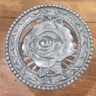 Vintage Vanity Dresser Jewerly Trinket Powder Jar Silver Rose Lid 