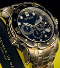 Invicta Mens Pro Diver Scuba Chronograph Black Dial 18kt Gold Plated Watch 0072