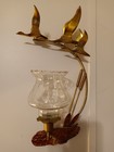 Vintage Brass Copper Flying Geese Wall Sconce Candle Holder  Clear Glass Shade 