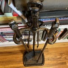 Antique Cahill Iron Arts Crafts Hand Forged Hammered Fireplace Tool Set   Stand