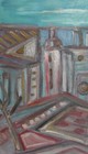 Vintage Abstract Landscap Cityscape Oil Painting