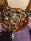 Antique Vintage Bohemian Amber Cut-to-clear Glass Bowl Etched Woodland Design