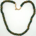 Antique African Trade Bead Necklace Interesting Blue Green W  Hand Painted Eyes