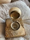 Antique Neoclassical French Gilt Bronze Or Brass   Marble Inkwell 4 1 2  Square