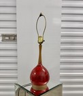 Mid Century Modern Danish Teak Red Glazed Ceramic Table Lamp 