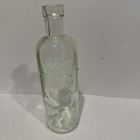 Vtg Green Tinted Clear Glass Bottle Embossed With Pattern 8 5   t