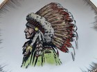 Antique Indian Chief In Full Headdress 8-1 4   Ceramic Hanging Wall Plate Nice  