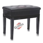 Griffin Black Leather Piano Bench - Wood Vanity Stool Keyboard Seat Guitar Chair