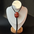 Natural Red Jasper Silver Base Men Bolo Tie Cowboy Leather Rope Wedding Necklace