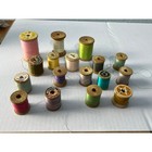 Vtg Woven Farmhouse Sewing Basket And Thread Spools Cottage Core Boho Primitive