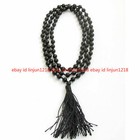6 8 10mm Black Agate Gemstone Tibet Buddhist 108 Prayer Beads Mala Necklace Knot