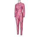 Women Print Zipper Sexy Party O-neck Club Bodycon Long Sleeve Jumpsuit Romper
