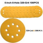 100pcs 5  Sanding Discs 320 Grit Hook Loop 8-hole Sandpaper Orbital Sander Paper